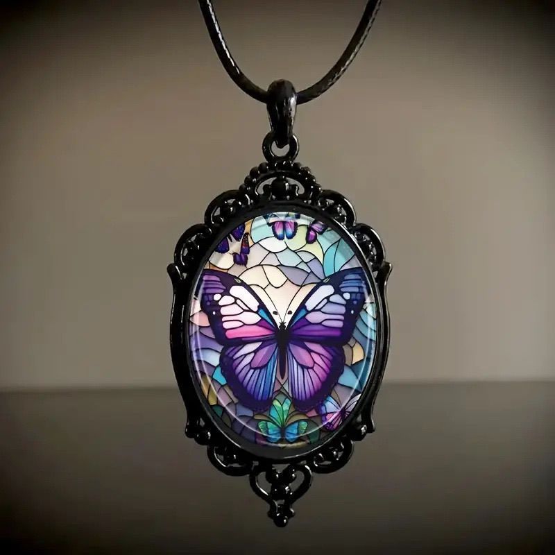 Fashionable And Elegant European And American Purple Butterfly Pattern Pendant Necklace