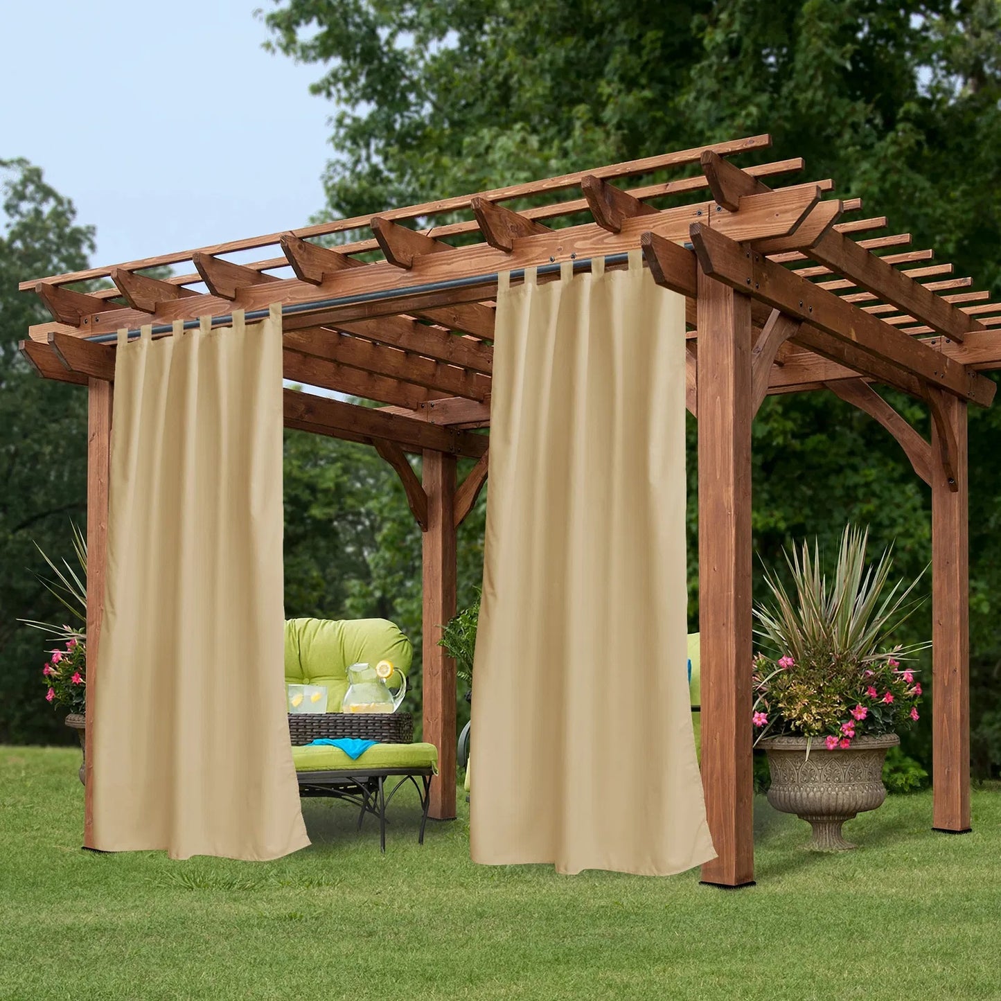 Beige Toile Outdoor Thermal Blackout Curtain - 50 In. W X 120 In. L