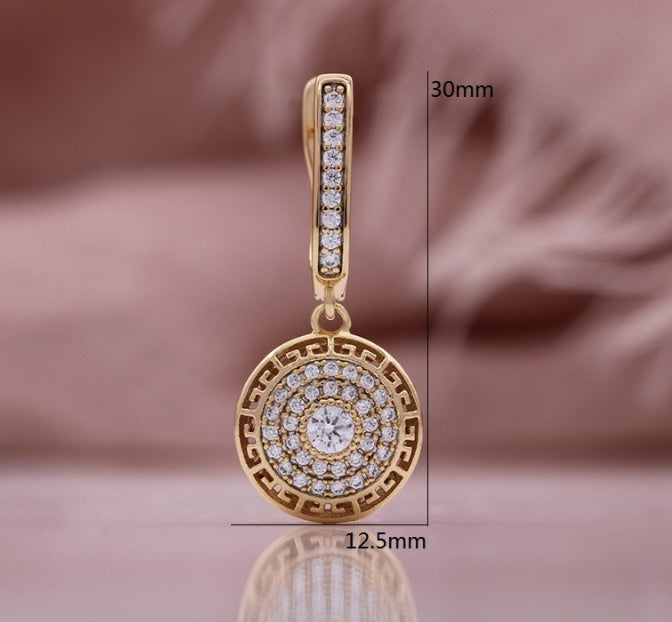 Full Diamond Round Earrings Champagne Gold Plated