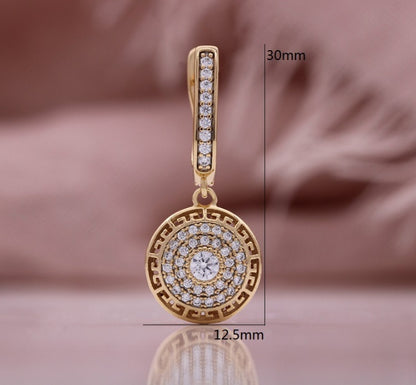 Full Diamond Round Earrings Champagne Gold Plated