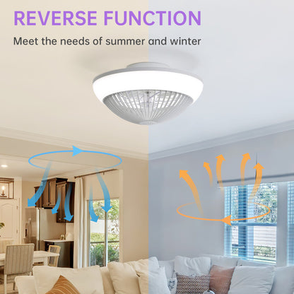 15 Inch RGB Dimmable LED Enclosed Ceiling Fan With Light, Modern Bladeless 6-speed Remote Control Suitable For Bedrooms, Children's Rooms, Parties