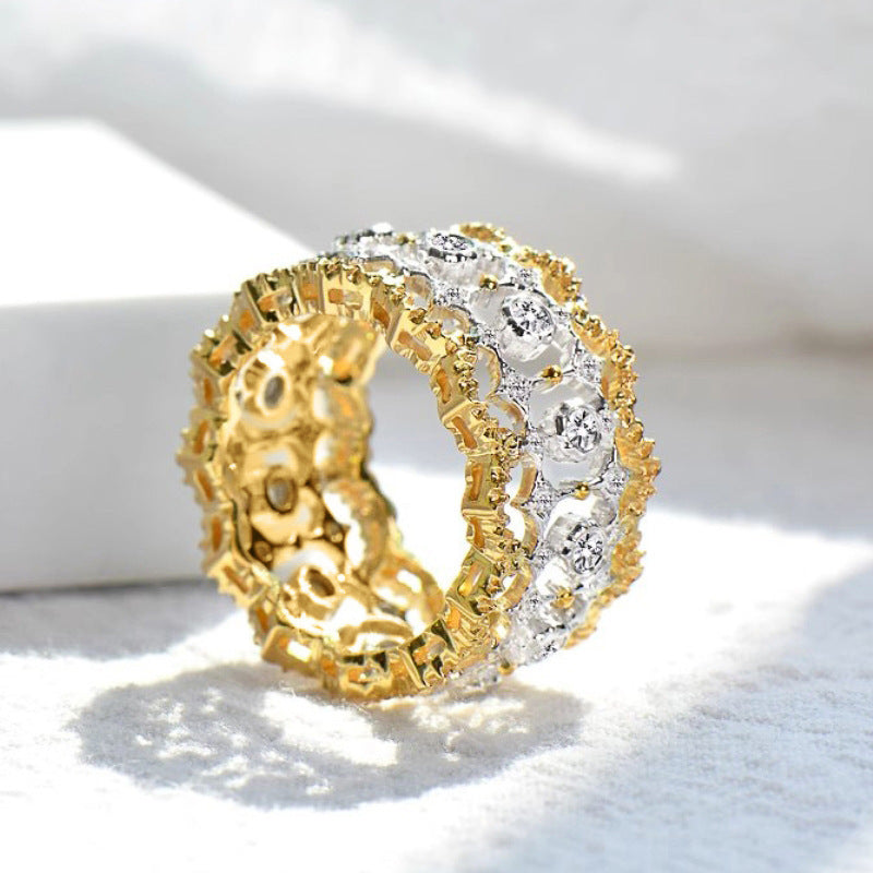 Ethnic Hollow Two-tone Ring For Women