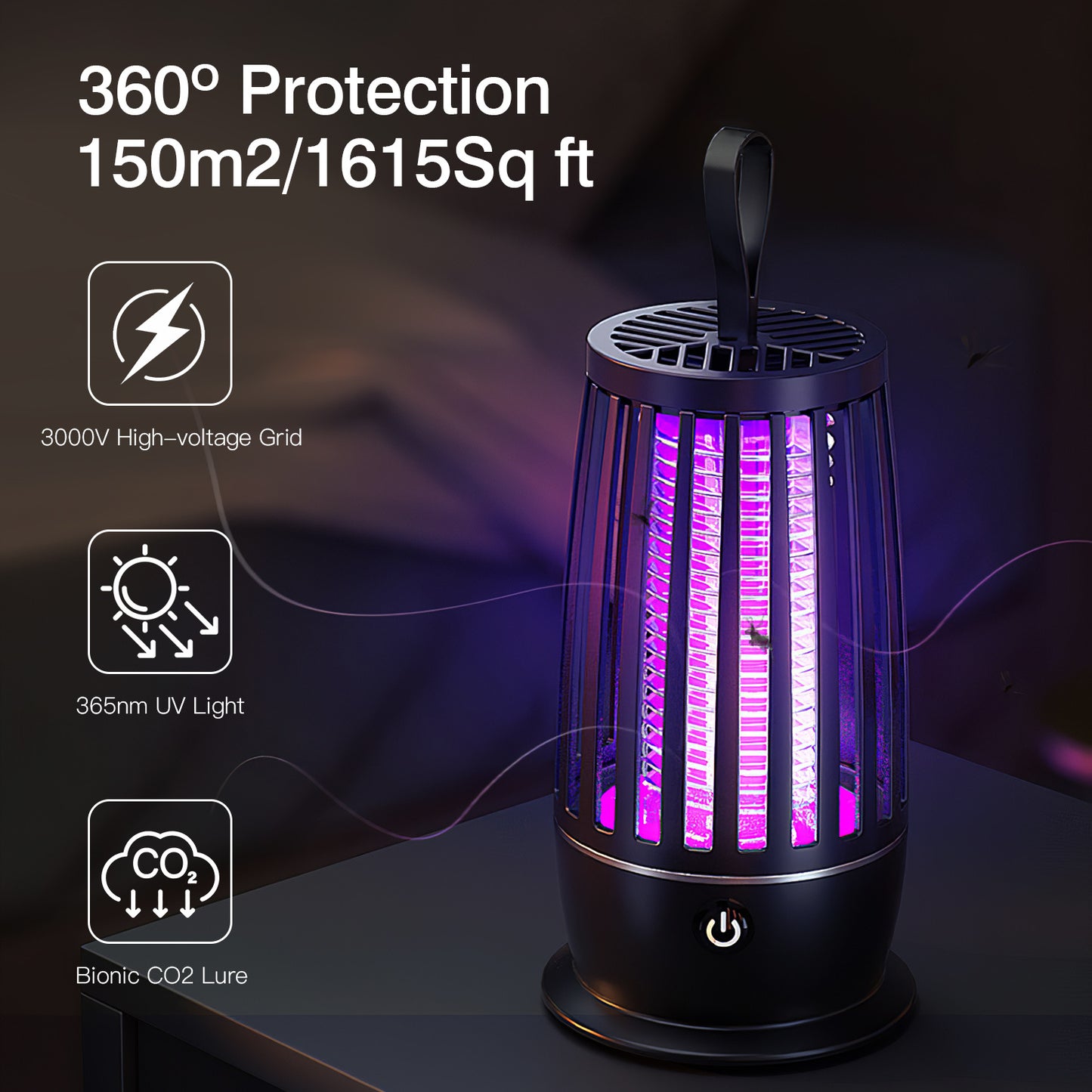 1Pc Rechargeable Mosquito Killer Lamp Bug Zapper With Night Light Strap Mosquito Catcher With Max 1615Square Feet Range UV Light For Indoor Outdoor