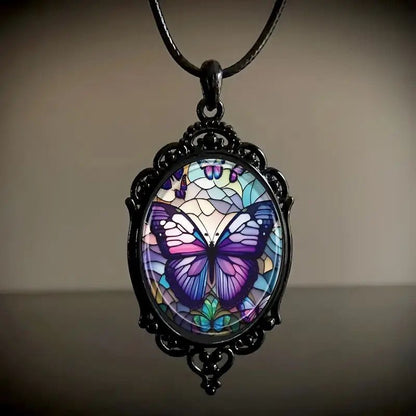 Fashionable And Elegant European And American Purple Butterfly Pattern Pendant Necklace
