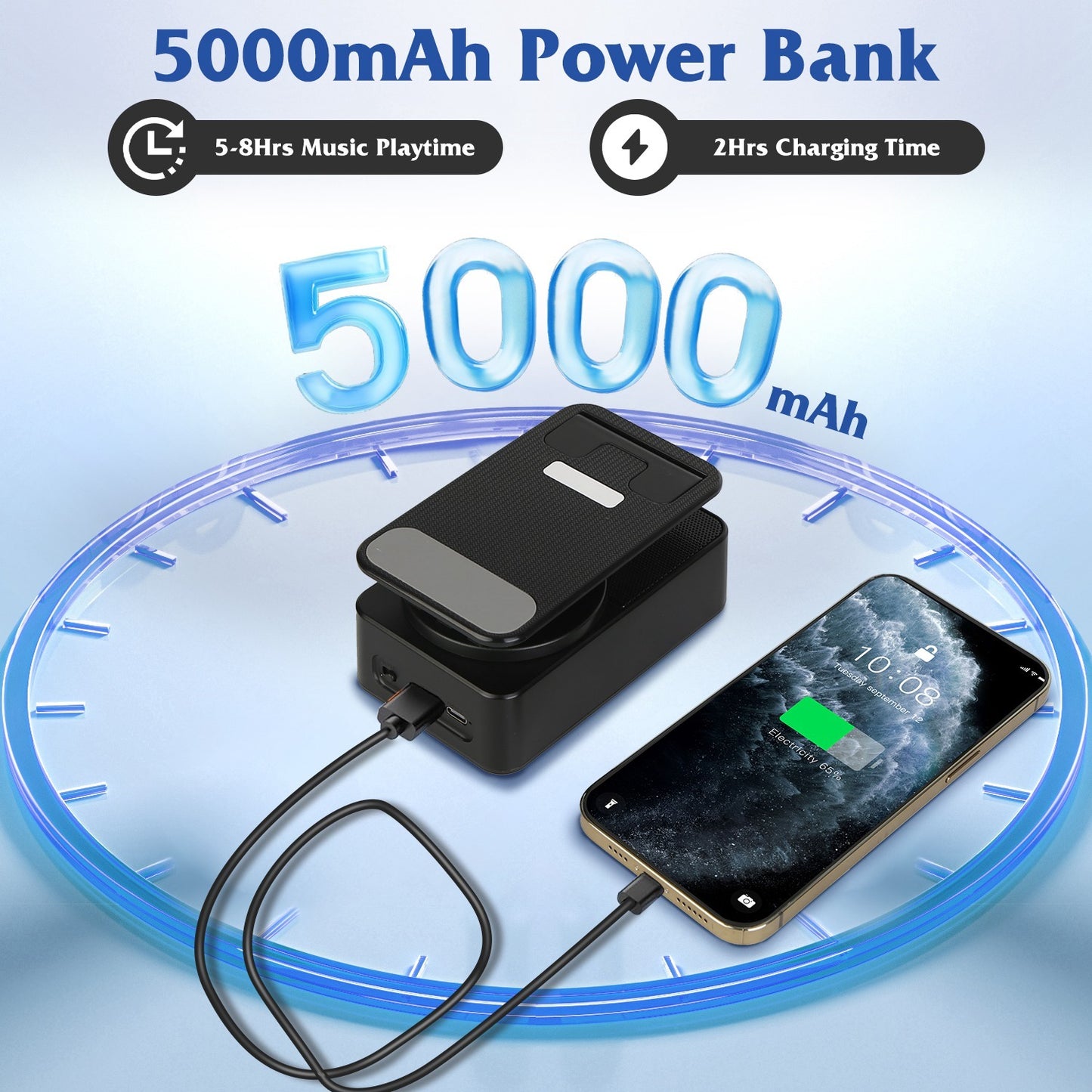 1Pc 4 In 1 Foldable Wireless Speaker Phone Stand With Power Bank 360Degree Rotatable Stand Wireless Speaker 5000mAh Battery RGB Light For Phones IPads