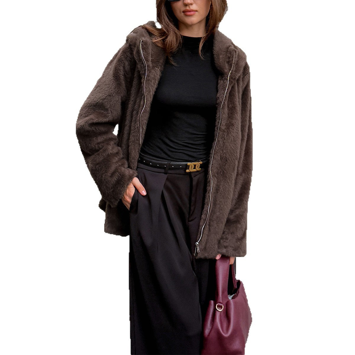 Fashionable Fur Collar Coat Women's Clothing