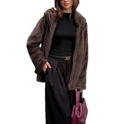Fashionable Fur Collar Coat Women's Clothing