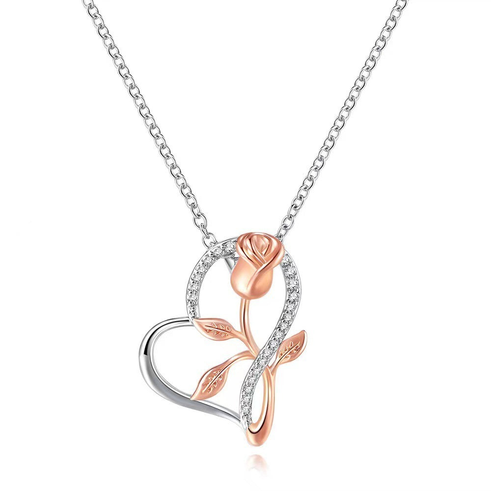 Necklace S925 Fashion European And American Style Heart-shaped Rose