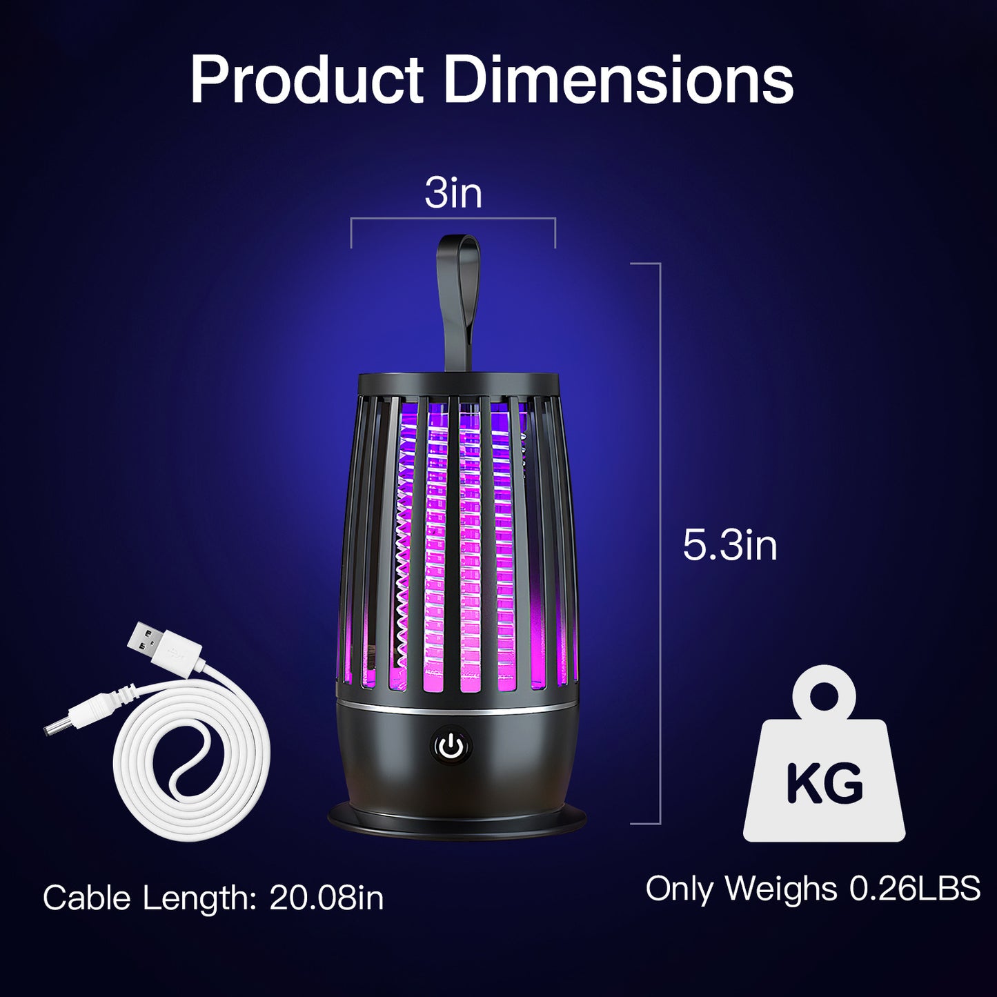 1Pc Rechargeable Mosquito Killer Lamp Bug Zapper With Night Light Strap Mosquito Catcher With Max 1615Square Feet Range UV Light For Indoor Outdoor