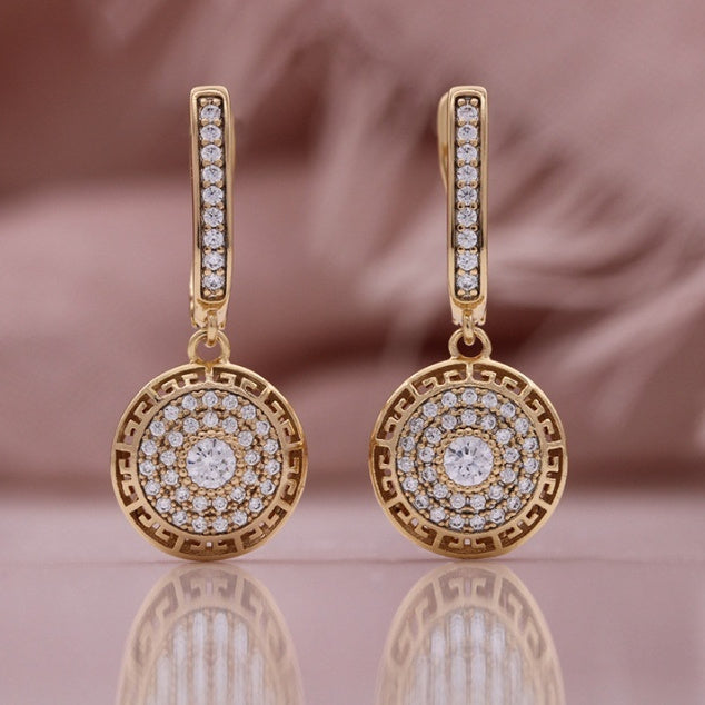 Full Diamond Round Earrings Champagne Gold Plated