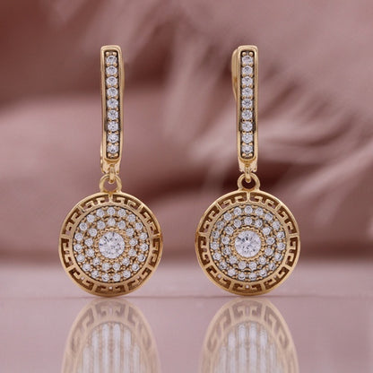 Full Diamond Round Earrings Champagne Gold Plated