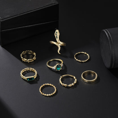 Gold Snake-shaped Lvzuan Twist Chain 8-piece Suit Ring