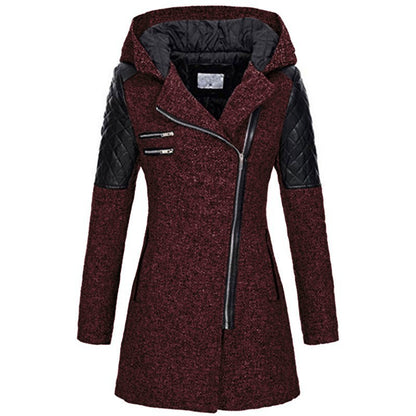 Women Warm Slim Full Zipper Coat Thick Woolen Coat Female Fall Winter Windbreaker Hooded Diagonal Zipper Women's Clothing