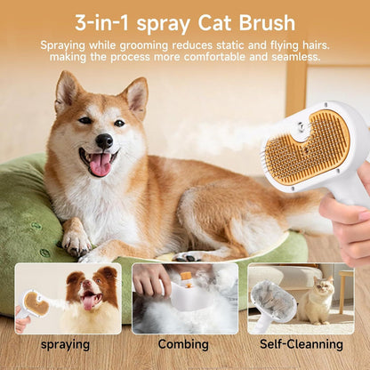 Universal Pet Steam Brush For Cats And Dogs 3-in-1 Spray Hair Removal Comb With Waterless Shampoo And Ear Towel,Tiktok, Amazon, Walmart Banned