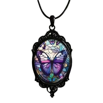 Fashionable And Elegant European And American Purple Butterfly Pattern Pendant Necklace
