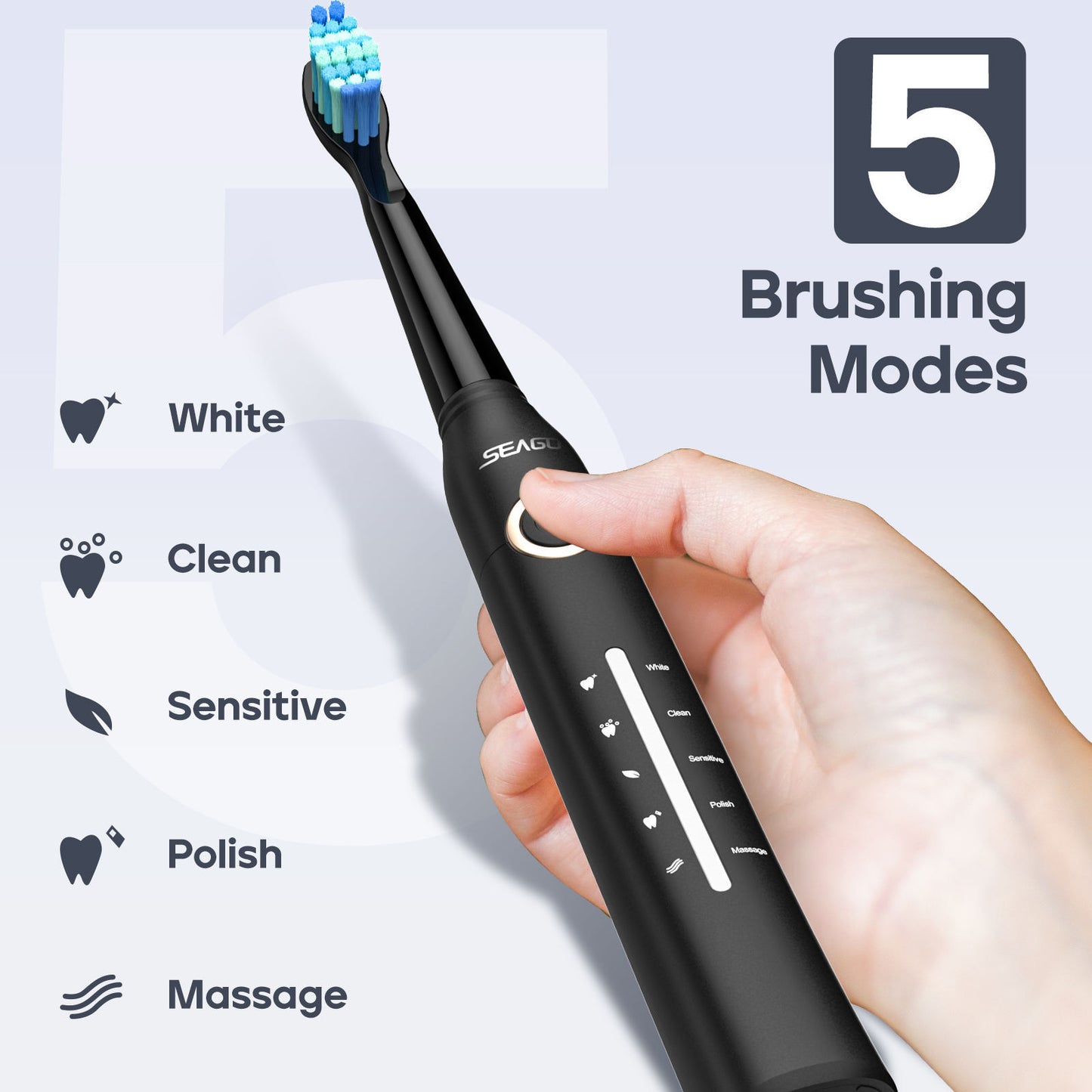 SEAGO Manufacturer SG958 Teeth Whitening Oral Care 5 Cleaning Modes Rechargeable Power  Electric Toothbrushes For Gifts