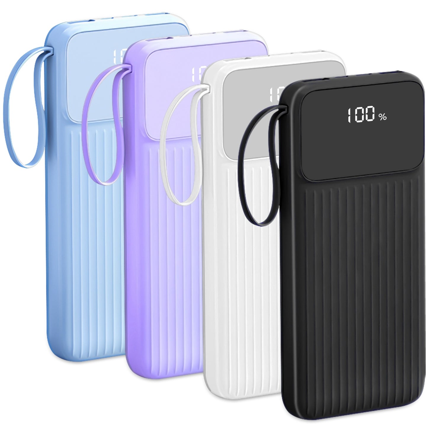 1Pc PD22W Fast Charger 20000mAh Fast Charging Power Bank Portable Charger With 4 Inbuilt Cables Digital Display Handle Fit For IOSPhone 15 14 Android And More