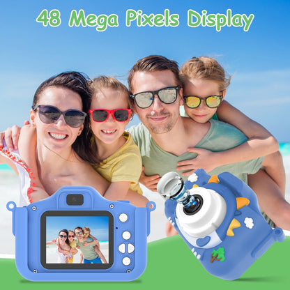 Pink-Blue Options -- 1Pc Dinosaur Kids Selfie Camera Cartoon Camera 48MP 1080P HD Digital Camera With Cartoon Case Card Reader 32G MMC Card For Boys Girls Above Aged 6 Years Old
