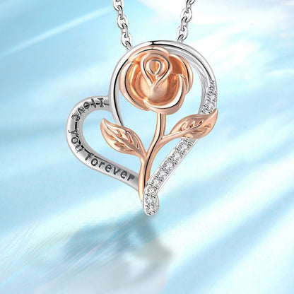 Necklace S925 Fashion European And American Style Heart-shaped Rose