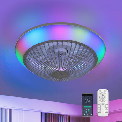 15 Inch RGB Dimmable LED Enclosed Ceiling Fan With Light, Modern Bladeless 6-speed Remote Control Suitable For Bedrooms, Children's Rooms, Parties