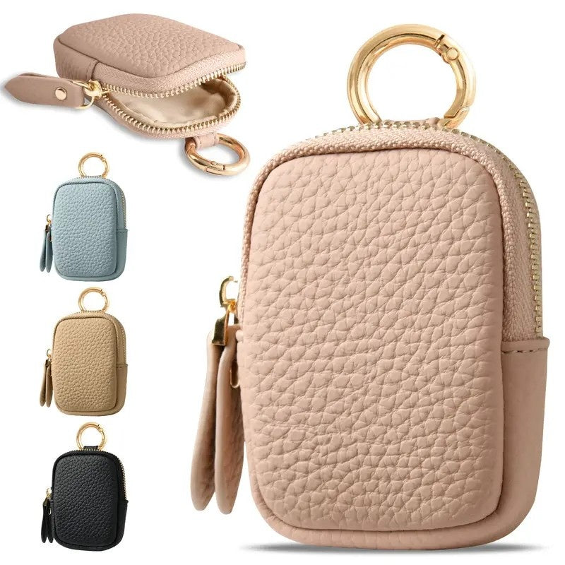 Leather Coin Purse, Small Change Purse Keychain Wallet For Women, Mini Coin Pouch With Zipper