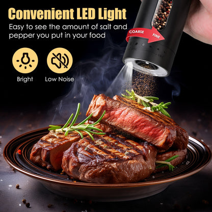 1Pc  Electric Pepper Grinder USB Rechargeable Pepper Mill Automatic Salt Grinder With 6 Adjustable Coarseness LED Light 110ML Container One Hand Operation For Kitchen Essential