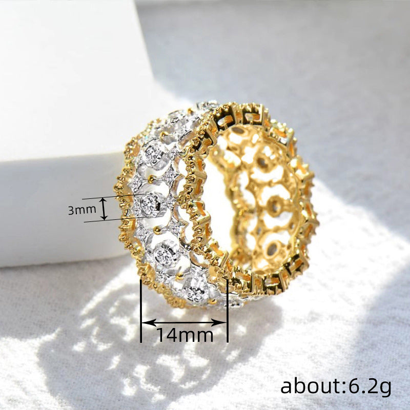 Ethnic Hollow Two-tone Ring For Women