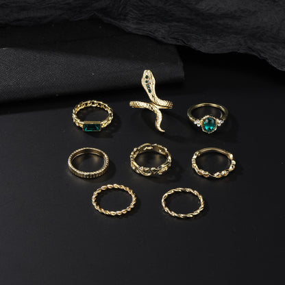 Gold Snake-shaped Lvzuan Twist Chain 8-piece Suit Ring