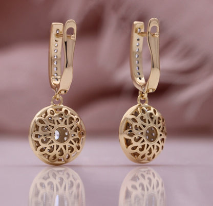 Full Diamond Round Earrings Champagne Gold Plated