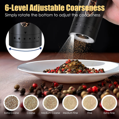 1Pc  Electric Pepper Grinder USB Rechargeable Pepper Mill Automatic Salt Grinder With 6 Adjustable Coarseness LED Light 110ML Container One Hand Operation For Kitchen Essential